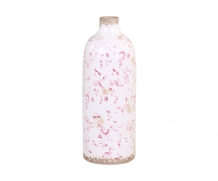 Keramická dekorační váza s růžovými kvítky Floral - Ø 11*31cm Chic Antique