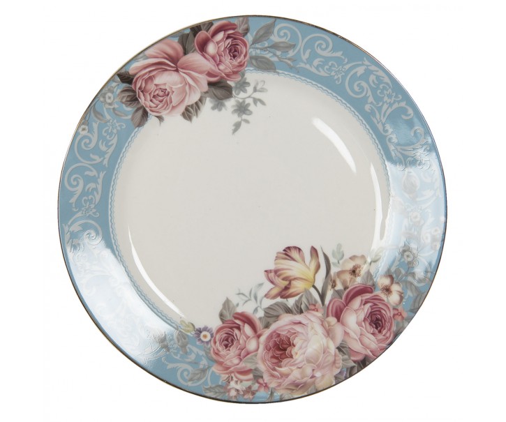 Porcelánový jídelní talíř se zlatou linkou Peony Rosé - Ø 26*2 cm Clayre & Eef
