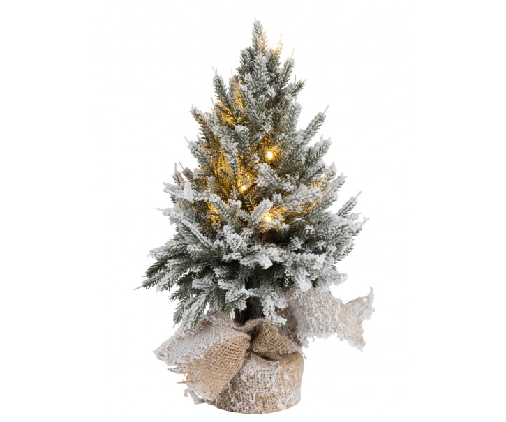 Zasněžený vánoční stromek v jutě se světýlky - Ø 17*45cm J-Line by Jolipa
