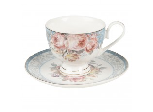 Porcelánový šálek s podšálkem Peony Rosé - Ø 9*8 / Ø 15*2 cm / 200 ml