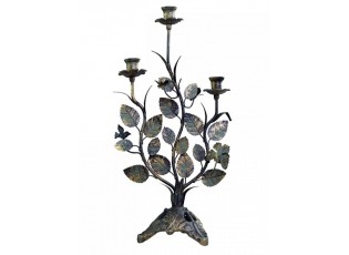 Kovový 3-ramenný vintage svícen s listy Leaves - 27*15*50 cm