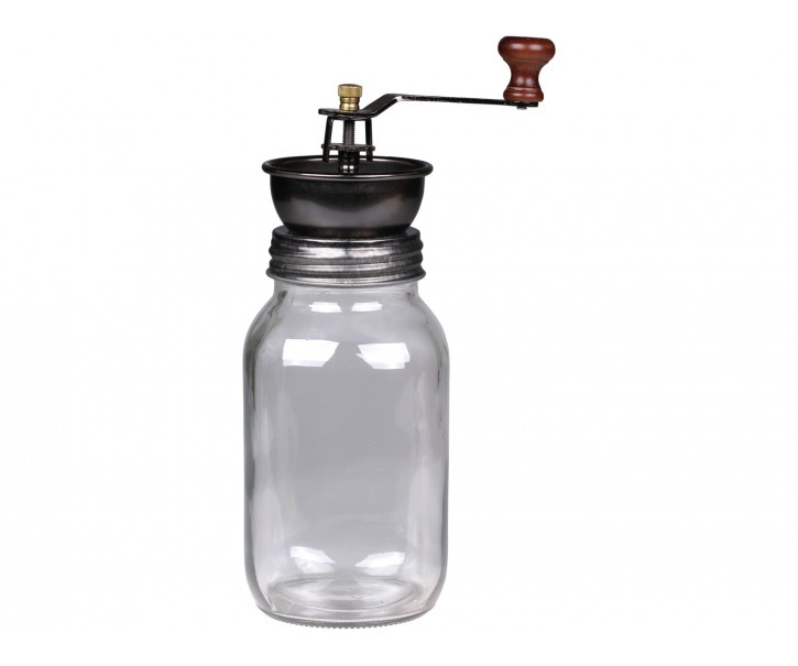 Skleněná dóza s víkem a kávovým mlýnkem na kávu - Ø 9*28 cm / 1l Chic Antique