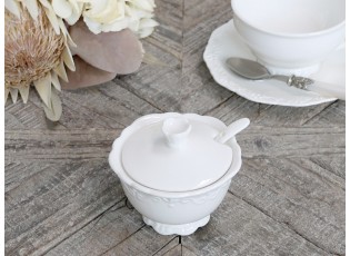 Porcelánová cukřenka se lžičkou a krajkou Provence lace - Ø10*9cm