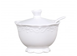 Porcelánová cukřenka se lžičkou a krajkou Provence lace - Ø10*9cm