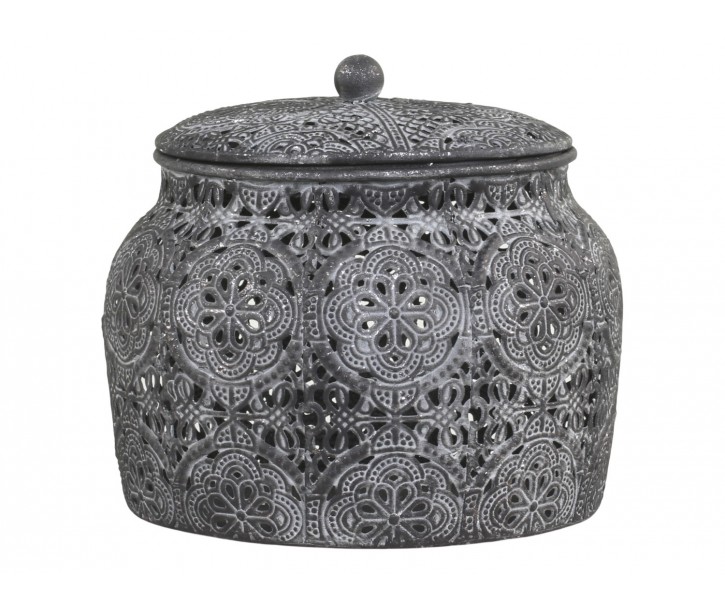 Zinková kovová vintage dóza Vire s víkem - Ø15*13 cm Chic Antique