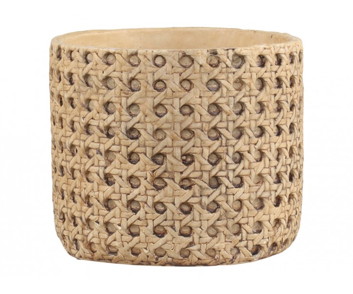 Hnědý obal na květináč s proutěným vzorem Corte - Ø 13,5*11,5cm Chic Antique