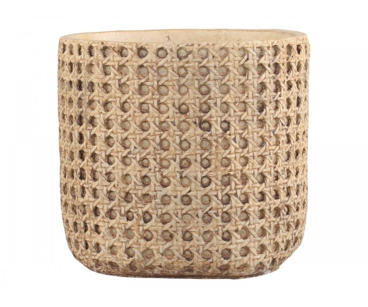 Hnědý obal na květináč s proutěným vzorem Corte - Ø 18*17cm Chic Antique