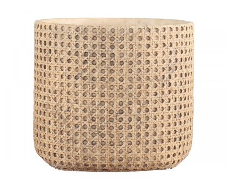 Hnědý obal na květináč s proutěným vzorem Corte - Ø 26*24cm Chic Antique