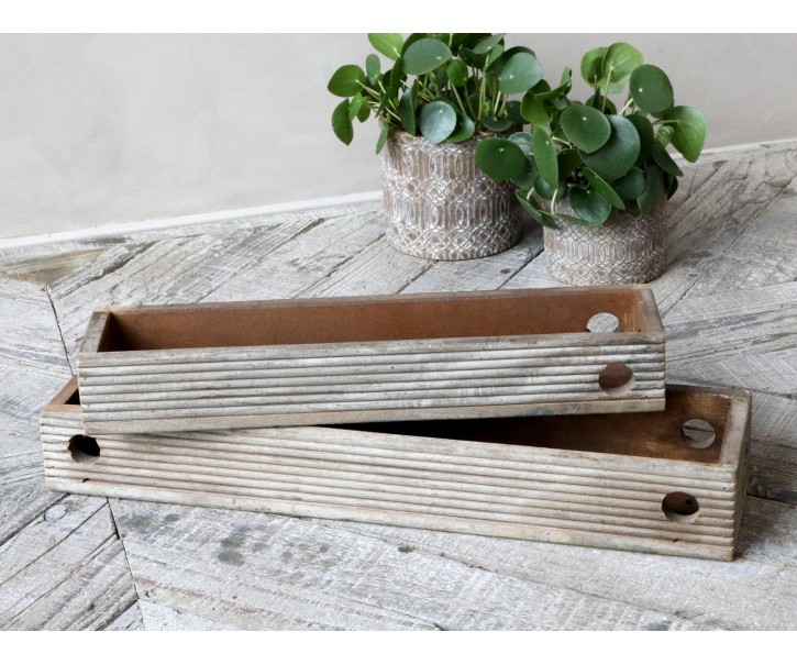 Set 2ks dřevěných dekoračních podnosů Grim - 50*12*6/ 40*9*6 cm Chic Antique