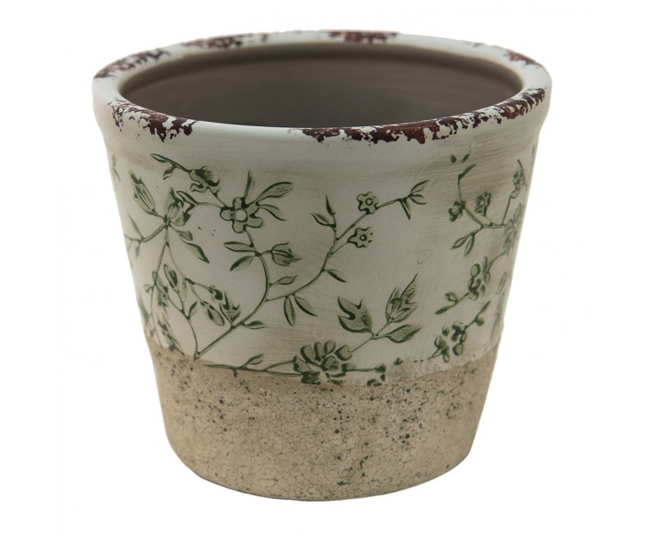 Keramický obal na květináč se zelenými květy Jenia - Ø 12*10 cm Clayre & Eef