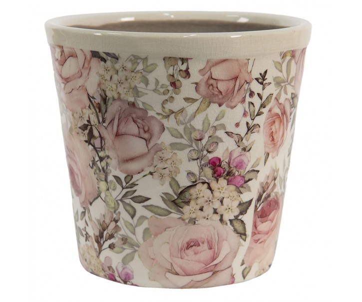 Keramický obal na květináč s růžemi Rosien - Ø12*11 cm Clayre & Eef