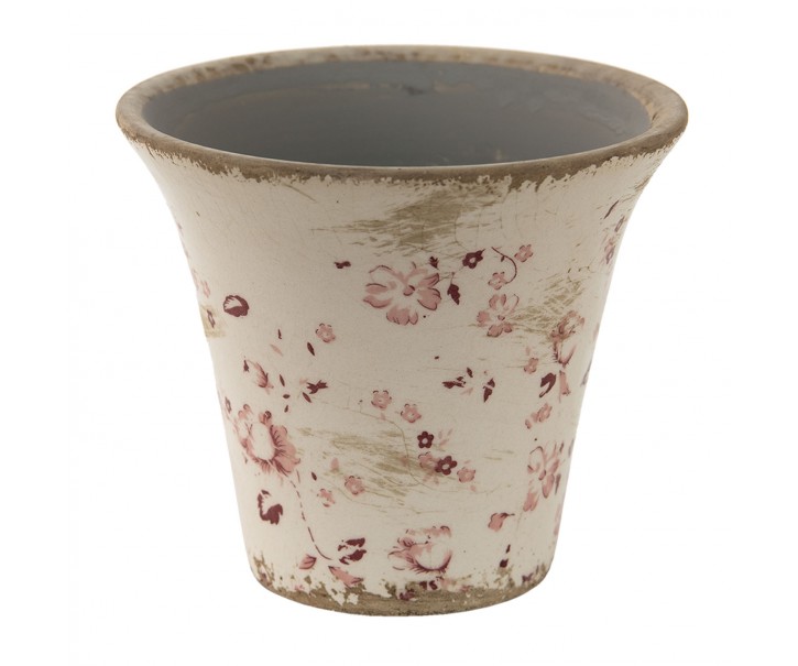 Keramický obal na květináč s jemnými kvítky Flerrié - Ø12*11 cm Clayre & Eef