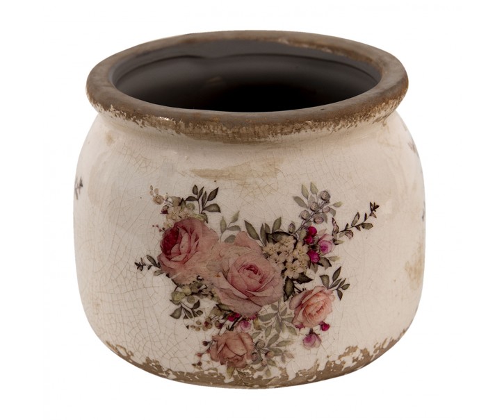 Keramický obal na květináč s růžemi Rosien - Ø10*9 cm Clayre & Eef