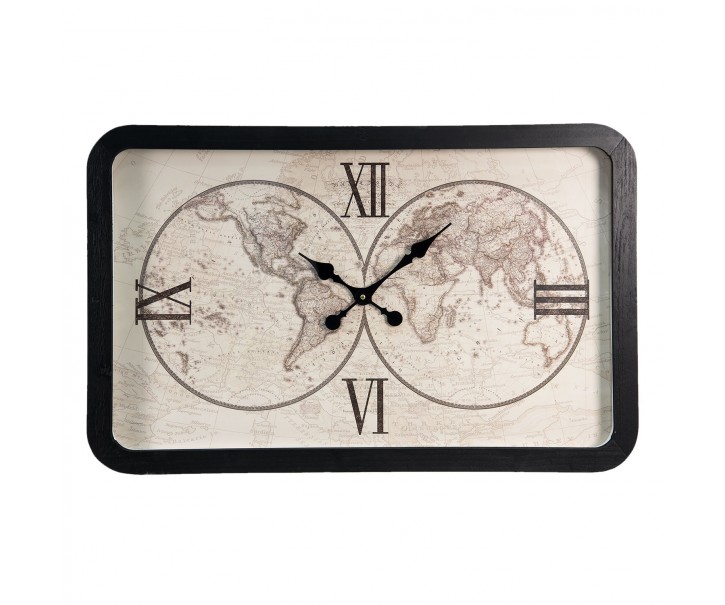 Nástěnné hodiny v černém rámu s polokoulemi World - 80*6*51 cm