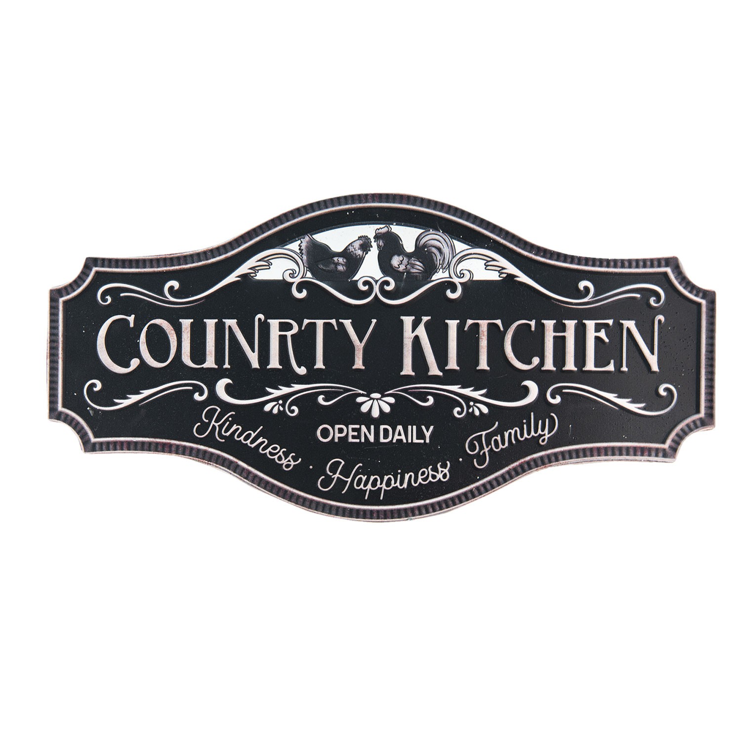 Černá plechová cedule Country Kitchen - 60*1*30 cm