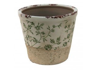 Keramický obal na květináč se zelenými květy Jenia L - Ø 16*16 cm
