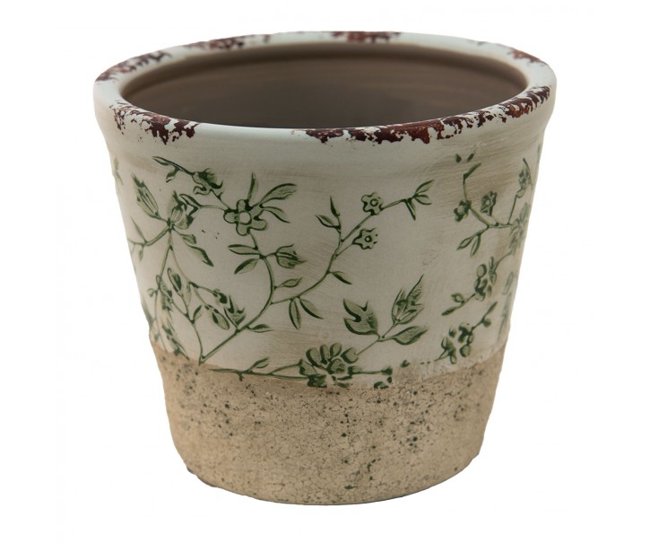 Keramický obal na květináč se zelenými květy Jenia L - Ø 16*16 cm Clayre & Eef
