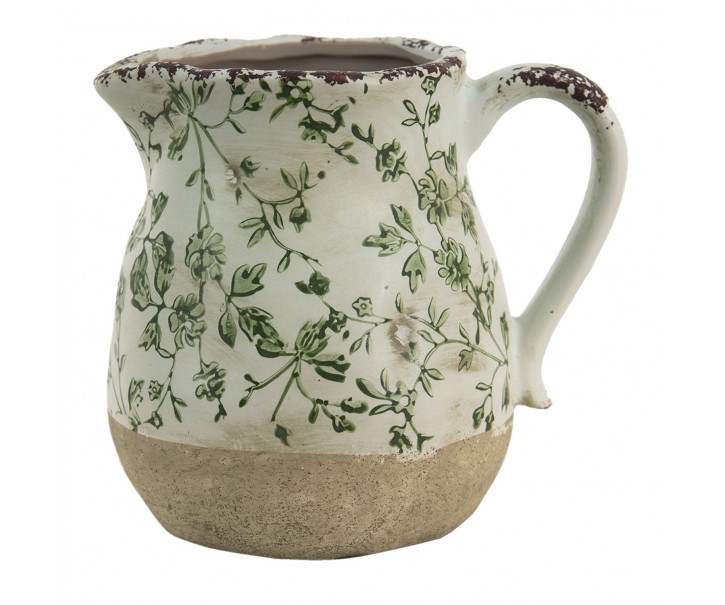 Keramický dekorační džbán se zelenými květy Jenia M - 16*13*15 cm Clayre & Eef