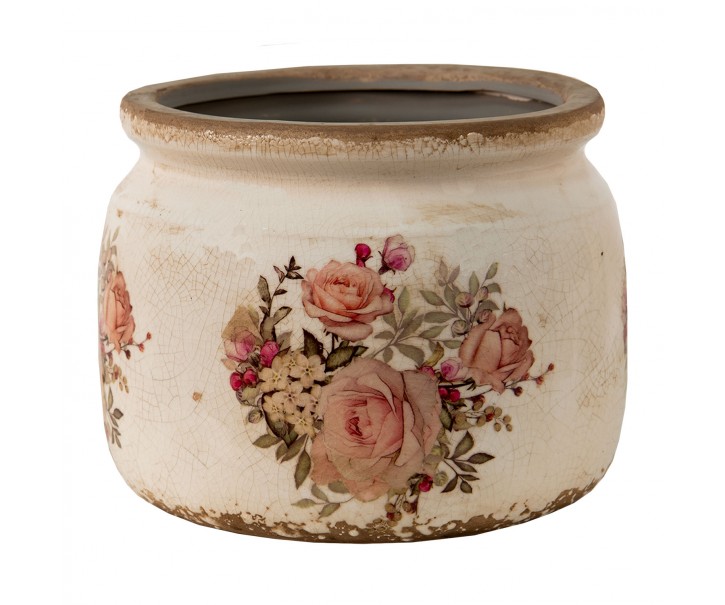 Keramický obal na květináč s růžemi Rosien - Ø15*13 cm Clayre & Eef