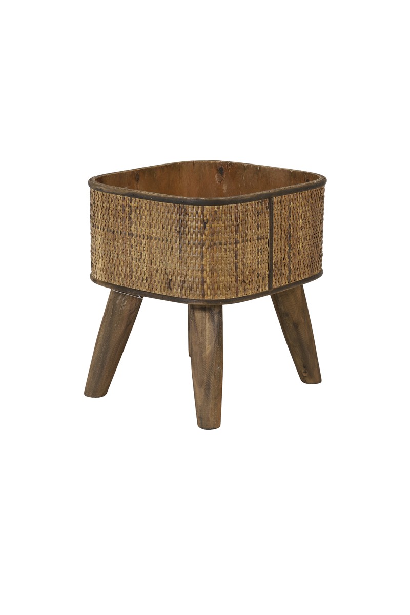 Hnědý dřevěný květináč s výpletem na nožkách Canya - 32*29*34cm Light & Living Hnědý dřevěný květináč s výpletem na nožkách Canya - 32*29*34cm Light & Living