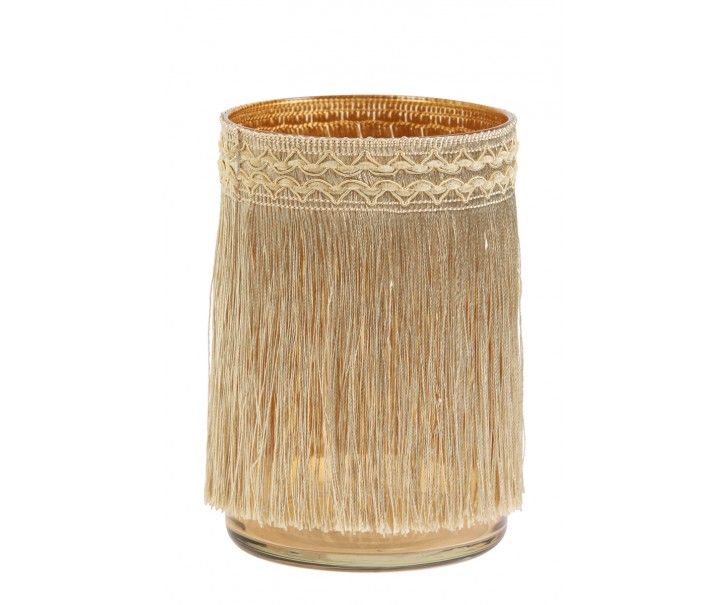 Hnědý skleněný svícen s třásněmi Marron – Ø 11*18 cm Light & Living