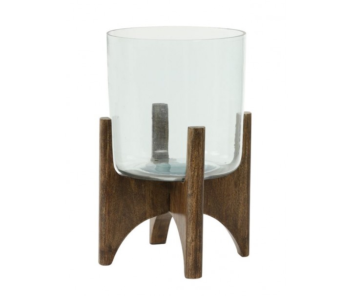 Skleněná váza/svícen na dřevěné noze Jace - Ø22*33 cm Light & Living