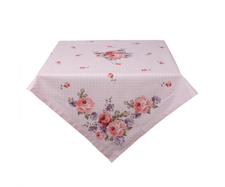 Růžový bavlněný ubrus na stůl s růžemi Dotty Rose - 100*100 cm Clayre & Eef