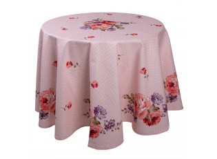 Růžový kulatý ubrus na stůl s růžemi Dotty Rose - Ø 170 cm
