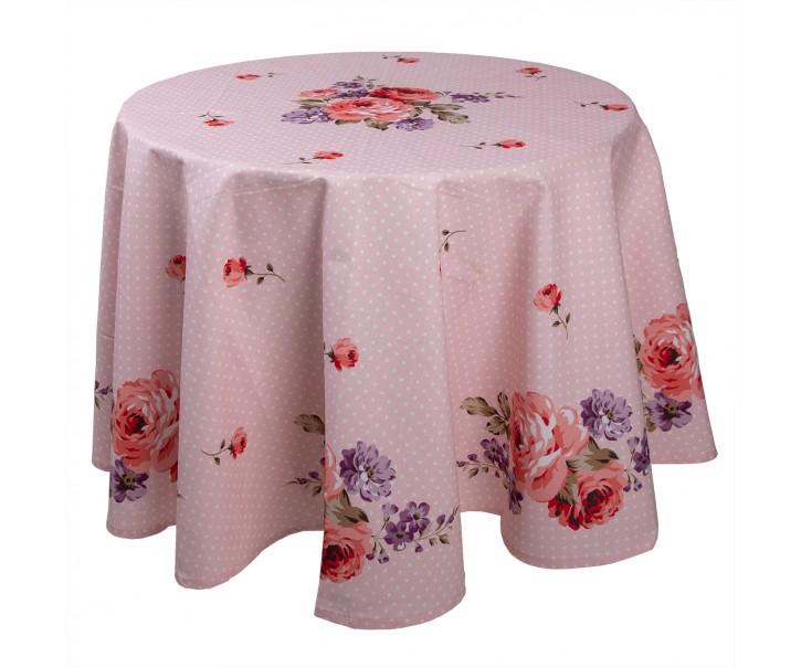 Růžový kulatý ubrus na stůl s růžemi Dotty Rose - Ø 170 cm Clayre & Eef