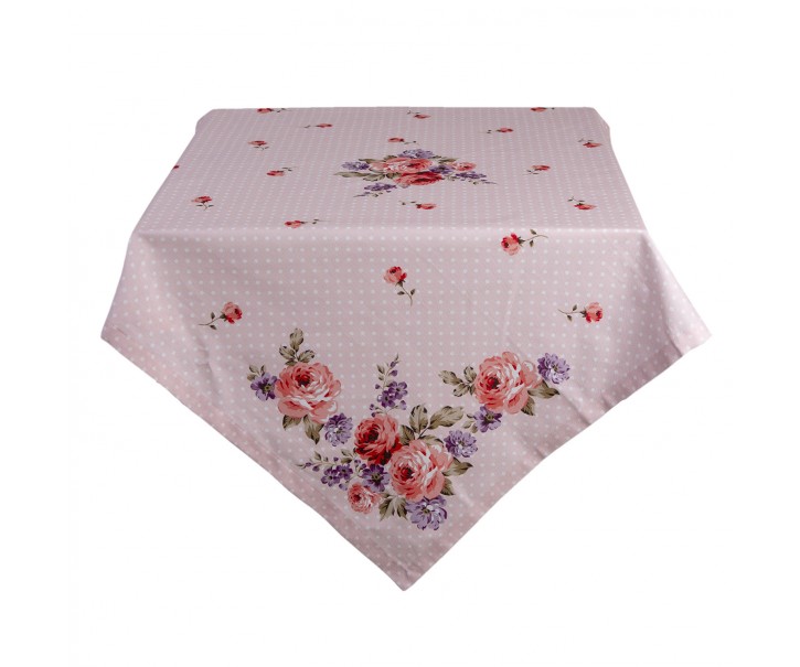 Růžový bavlněný ubrus na stůl s růžemi Dotty Rose - 150*150 cm Clayre & Eef