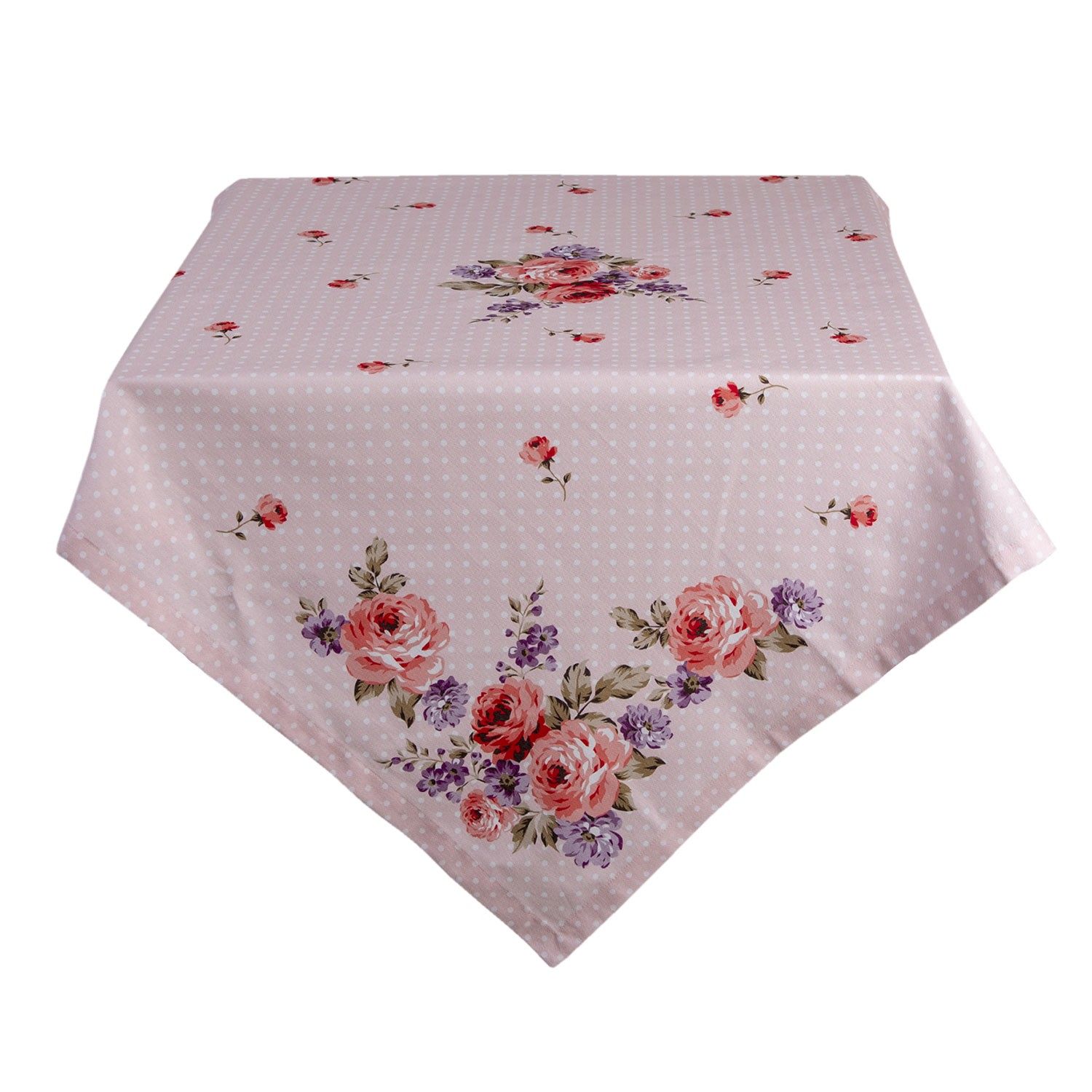 Růžový bavlněný ubrus na stůl s růžemi Dotty Rose - 150*150 cm