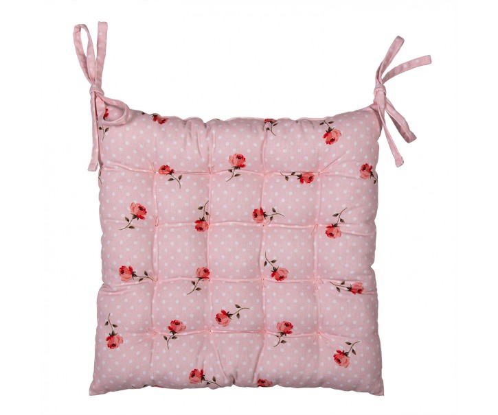 Růžový bavlněný podsedák s výplní s růžemi Dotty Rose - 40*40*4 cm Clayre & Eef