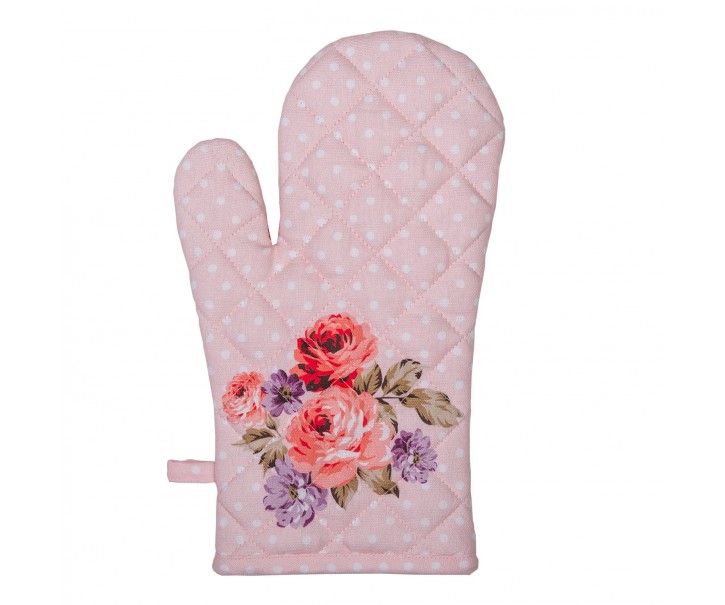 Růžová bavlněná chňapka - rukavice s růžemi Dotty Rose - 18*30 cm Clayre & Eef