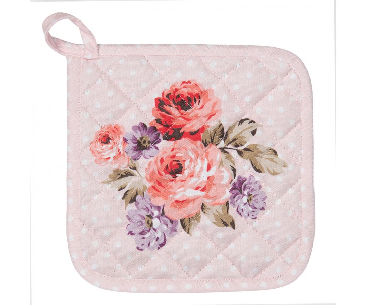 Růžová bavlněná chňapka - podložka s růžemi Dotty Rose - 20*20 cm Clayre & Eef