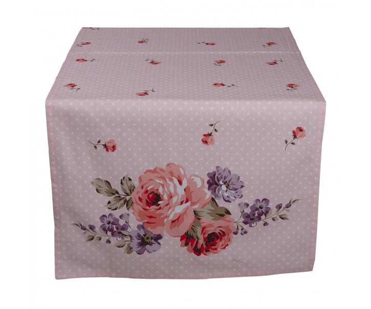 Růžový bavlněný běhoun na stůl s růžemi Dotty Rose - 50*140 cm Clayre & Eef