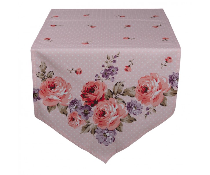 Růžový bavlněný běhoun na stůl s růžemi Dotty Rose - 50*160 cm Clayre & Eef