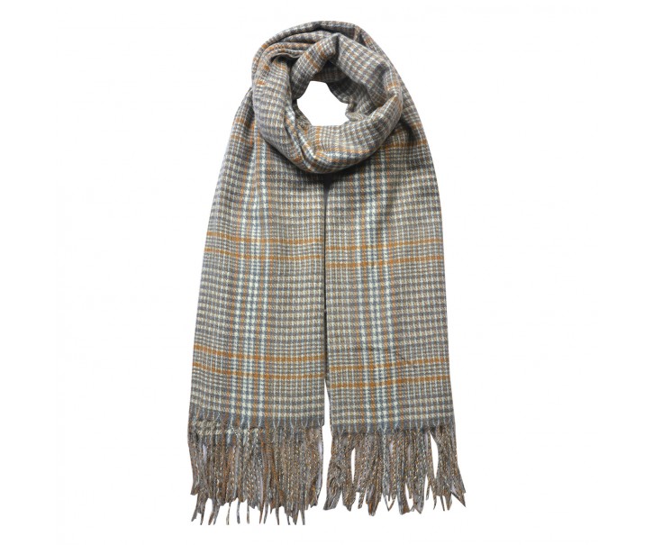 Šedo-béžová kostkovaná hřejivá šála - 63*180 cm Clayre & Eef