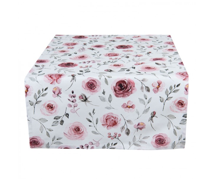 Bavlněný běhoun na stůl s růžemi Rustic Rose - 50*140 cm Clayre & Eef