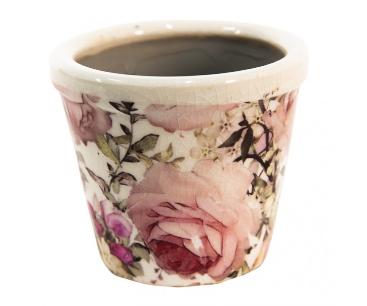 Keramický obal na květináč s růžemi Rosien XS - Ø 8*7 cm Clayre & Eef
