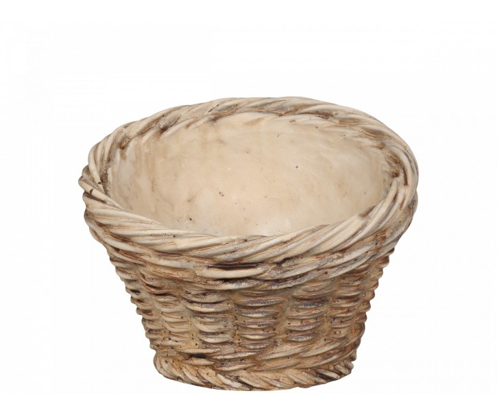 Hnědý šikmý obal na květináč s proutěným vzorem Corte - Ø 14*11,5cm Chic Antique