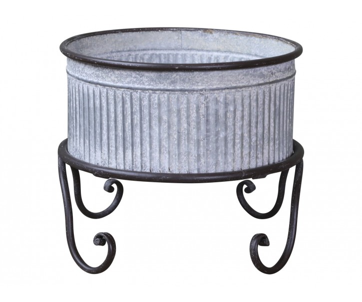 Plechový antik obal na květináč/ lavór na nožičkách Groo - Ø 27*23cm Chic Antique