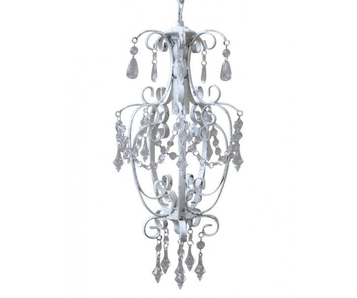 Bílý vintage ručně vyrobený lustr s kamínky Chandelié - 22*40cm/E14