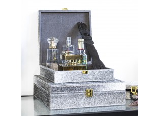 Šedý Bijoux box z hovězí kůže (sada 3ks) - 25,5*25,5*8cm