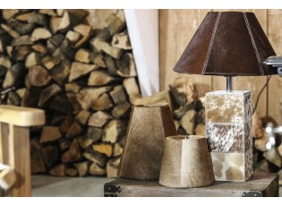 Základna lampy hranatá z hovězí kůže hnědá / bílá - 13,5*13,5*45cm/E27