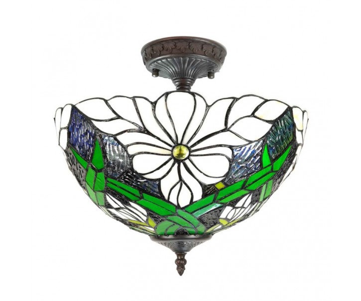 Krémovo-zelené stropní svítidlo Tiffany Malion - Ø 36*31 cm E27/max 2*40W Clayre & Eef