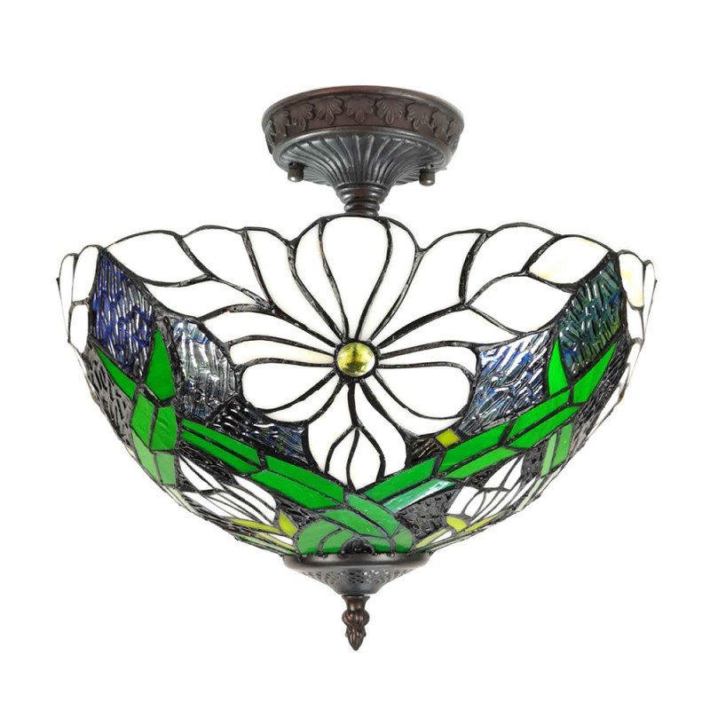 Krémovo-zelené stropní svítidlo Tiffany Malion - Ø 36*31 cm E27/max 2*40W Clayre & Eef Krémovo-zelené stropní svítidlo Tiffany Malion - Ø 36*31 cm E27/max 2*40W Clayre & Eef