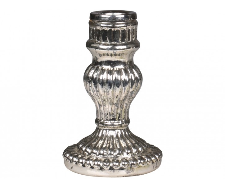 Stříbrný antik skleněný svícen Mercury - Ø 7*11,5 cm Chic Antique