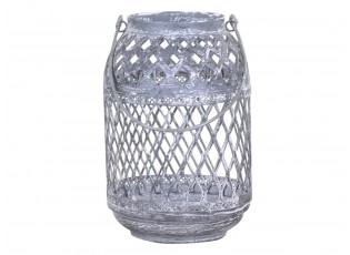 Šedá plechová antik lucerna Ornion - Ø12*18cm