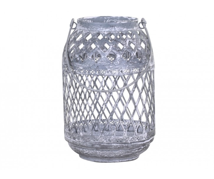 Šedá plechová antik lucerna Ornion - Ø12*18cm Chic Antique