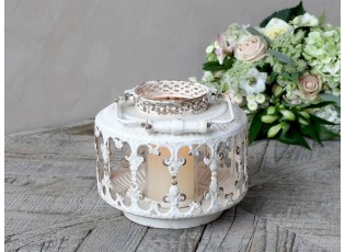 Krémová antik kovová lucerna Fleur-de-lis - Ø22 *20 cm